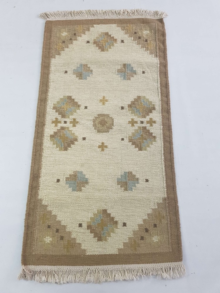 Vintage Handmade Traditional Geometric Brown Beige Kilim Rug Carpet 151x81cm