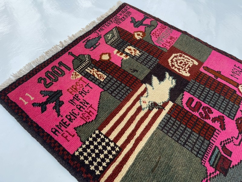 75x60cm Handmade rug 9/11 twin towers War Rug Afghan War Rug Handicrafts #265 gallery