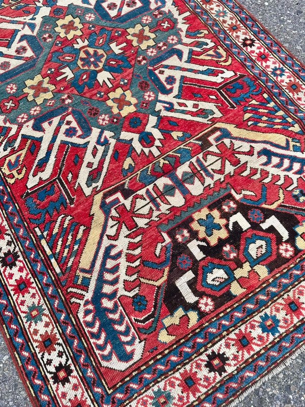 Antique Adler Kazak Rug c.1890-1920 Rare Mustache Design Caucasian Collectible gallery