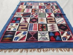 Vintage Traditional Handmade Peruvian Wool Blue Kilim 4.10×3.6ft
