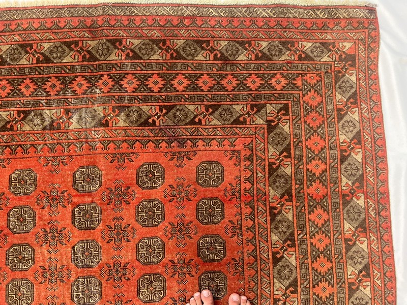 Antique Turkmen Rug 6'6x9'8 Terracotta Faded Geometric Oriental Area Rug Rare XL gallery
