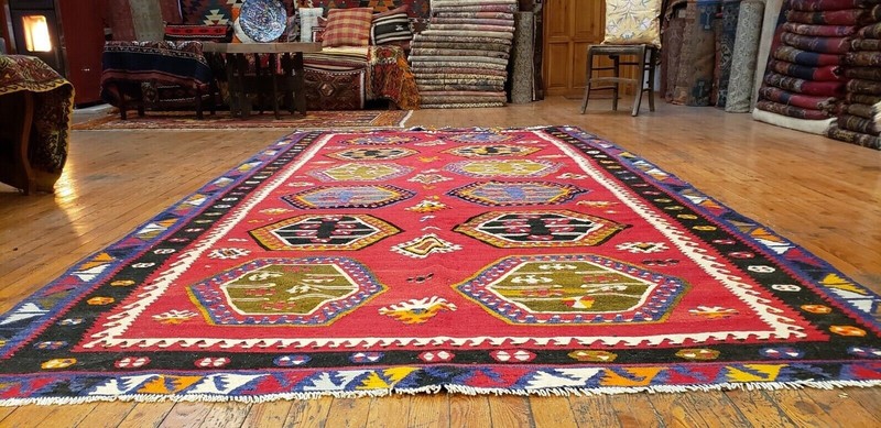 Cr1900-1939s Antique Tent-Woven Kilim Traditional Bohemian Rug 5'3"×10' gallery