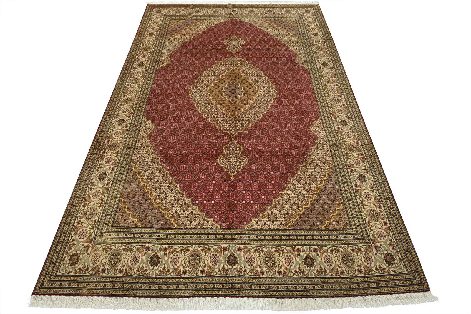 Tabrizi Mahi Rug 6’7” x 9’9” Red Wool/Silk Traditional Hand-Knotted Carpet gallery