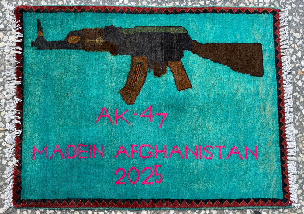 2x3 Afghan Hand Knotted War Rug AK-47 Teal Wool Carpet New