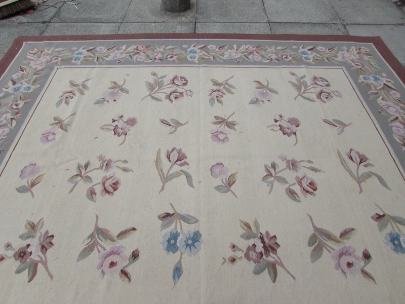 Vintage Hand Made French Design Wool Brown Grey Original Aubusson 376X277cm gallery
