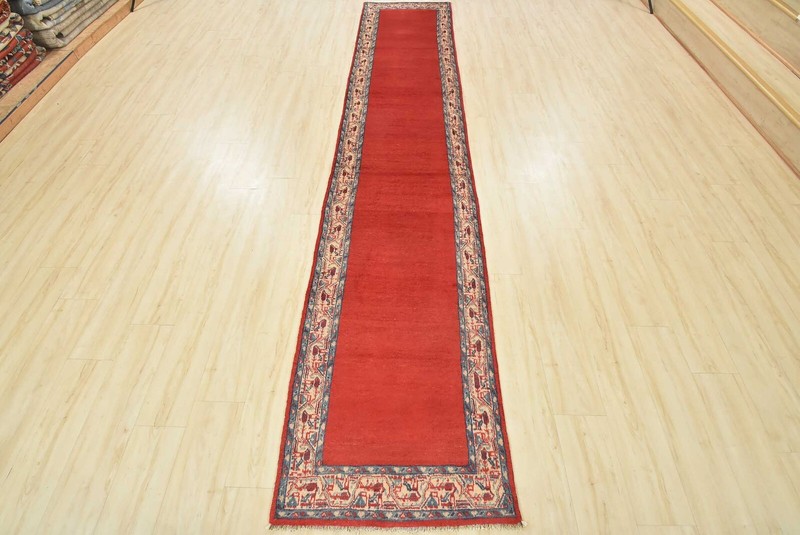 Vintage Oriental Runner 2’6” x 13’1” Red Wool Traditional Hand-Knotted Area Rug gallery