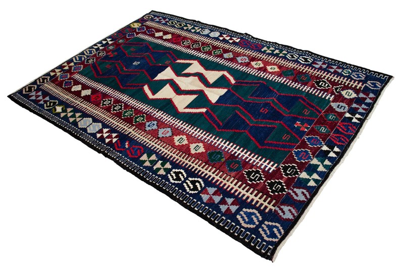 Rare Unused 1960s Turkish Kilim Rug 4'6"x6'7" | Natural Dyes Obruk Kilim Rug gallery