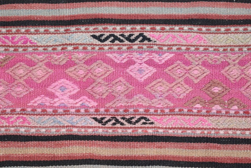 Turkish Rug 32'' x 45'' Anatolian Oushak Kilim Striped Design Embroidered Rug gallery