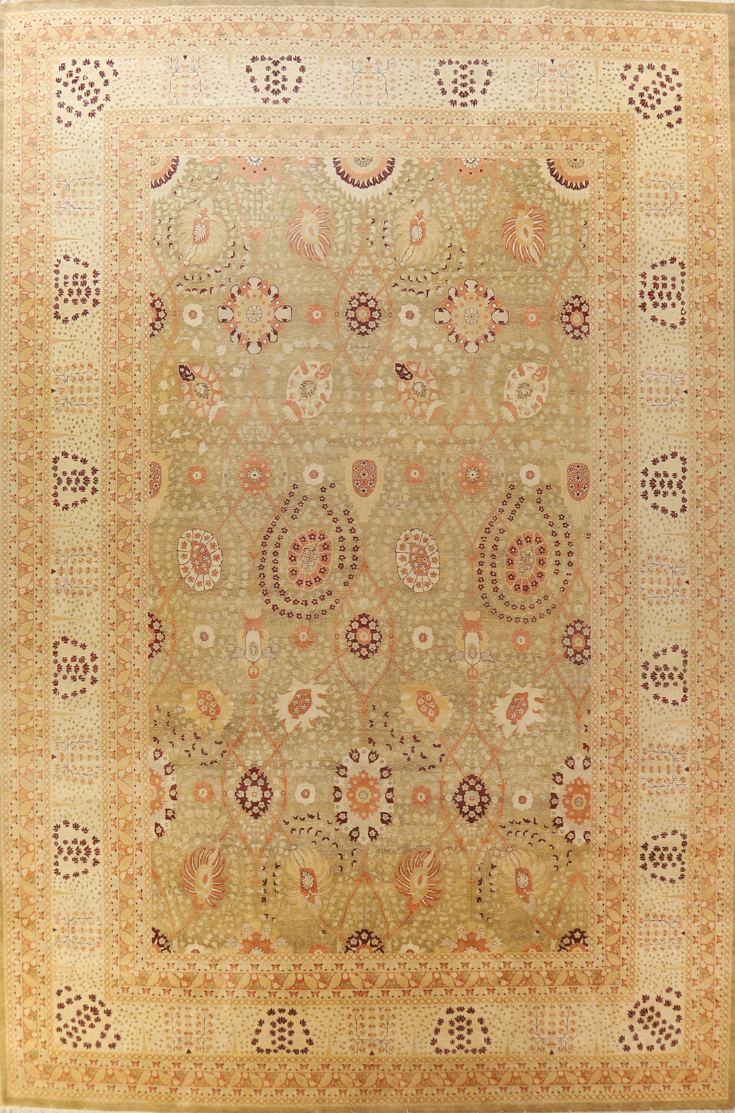 Vegetable Dye Gold Floral Tebriz Oriental Large Rug 12x18 Hand-knotted Wool gallery