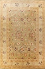 Vegetable Dye Gold Floral Tebriz Oriental Large Rug 12×18 Hand-knotted Wool