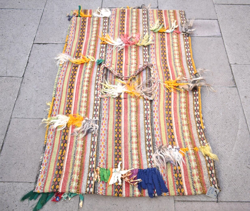 Antique Turkish Kilim Bag 23'' x 37'' Collector's Item Local Garment Wool Bag gallery