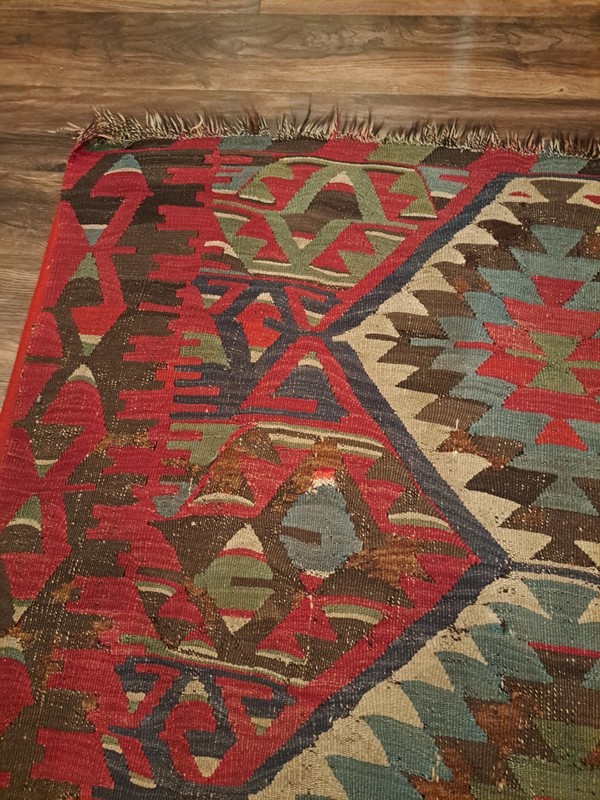 Vintage Turkish Kilim Wool 59x110"Handwoven Kayseri Oriental Boho Rug Used gallery