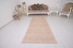 Vintage Turkish Oushak Runner Rug 3×9 Neutral Handmade Antique Wool Carpet 637