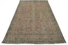 Tabrizi Rug 8’8” x 11’7” Pink Wool Vintage Distressed Hand-Knotted Carpet