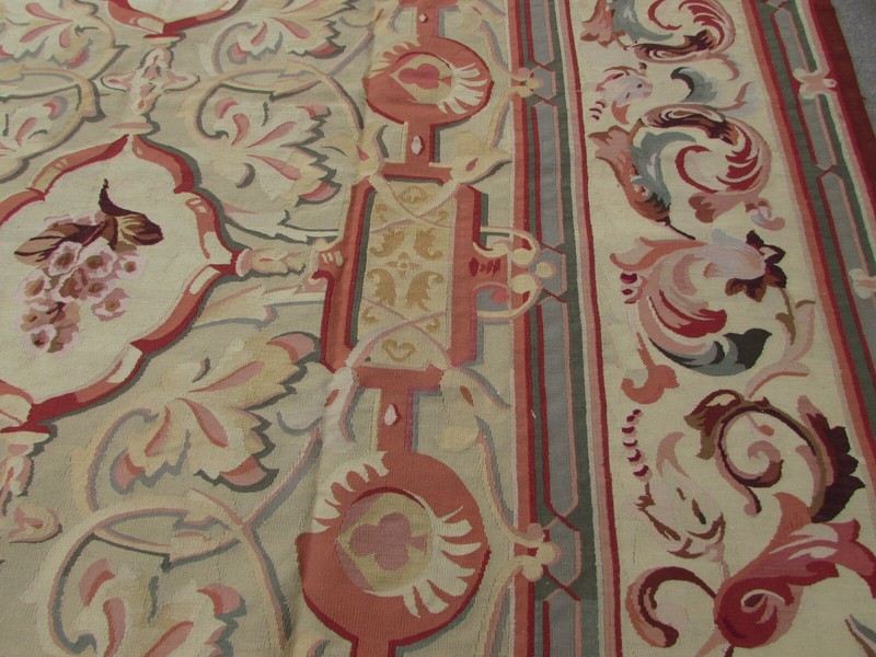 Vintage Hand Made French Design Wool Green Brown Original Aubusson 427X306cm gallery