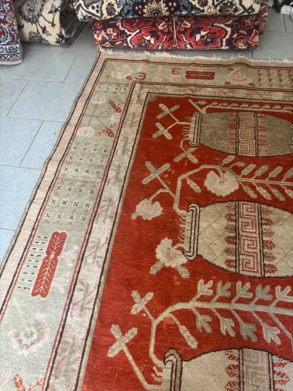 HANDMADE RUG. CARPET SAMARGHAND.. ANTIQUE. 11X6 OVER 100 YEARS OLD. th 19 gallery