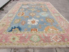 Vintage Traditional Hand Made Turkish Oushak Oriental Wool Blue Carpet 468x330cm