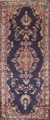 Vintage Navy Blue/ Ivory Hamedan Runner 4×10 Rug Hand-knotted Oriental Carpet