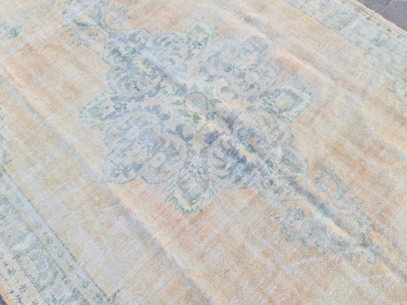 Vintage Faded Turkish Oushak Rug 6.3x9.7 ft | Neutral Distressed Handmade Wool gallery