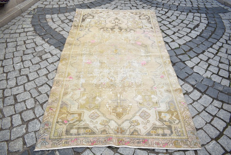 Oushak Rug 4'1 x 7'4 ft Vintage Kilim Muted Dye Turkish Distressed Oushak Rug gallery