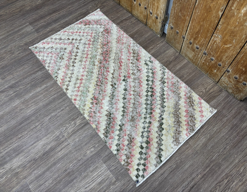 3x5 Check Vintage Turkish Rug, Hand-Knotted Distressed Anatolian Wool Accent Rug gallery