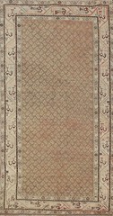 Vintage Muted Brown Wool Botemir Paisley Hand-made 7 ft Runner Rug 3×7 Carpet