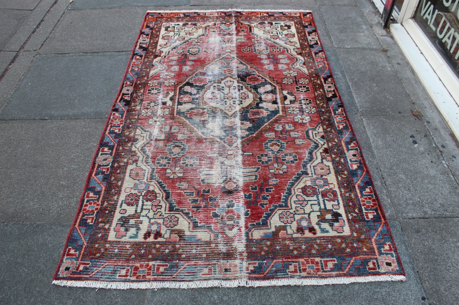 Vintage Worn Hand Made Traditional Oriental Wool Red Large Rug 192x115cm gallery