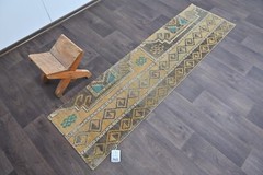 Vintage Turkish Runner Rug 2x6ft Wool Anatolian Handmade Hallway Oushak ORANGE