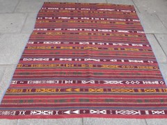 Antique Tribal Nomadic Hand Made Oriental Red Orange Wool MOJJ Kilim 220x183cm