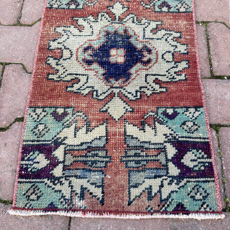 Plum Aqua 1x2 Vintage Turkish Oushak Wool Rug-Tariff Free gallery