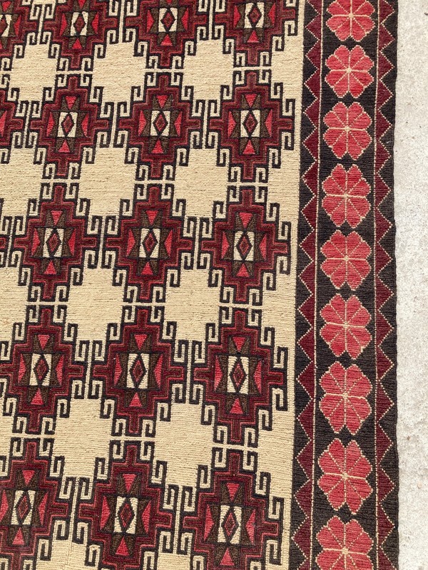 Vintage Traditional Handmade Geometric Bukhara Kilim Floor Runner Rug 318x93 cm gallery