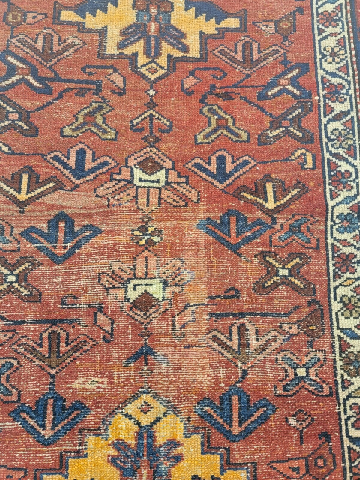Antique Oriental Hand-Knotted Wool Area Rug Red/Blue/Ivory/Salmon 3'1" x 5'9" gallery