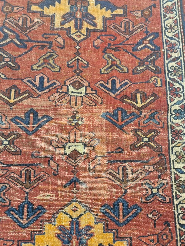 Antique Oriental Hand-Knotted Wool Area Rug Red/Blue/Ivory/Salmon 3'1" x 5'9" gallery