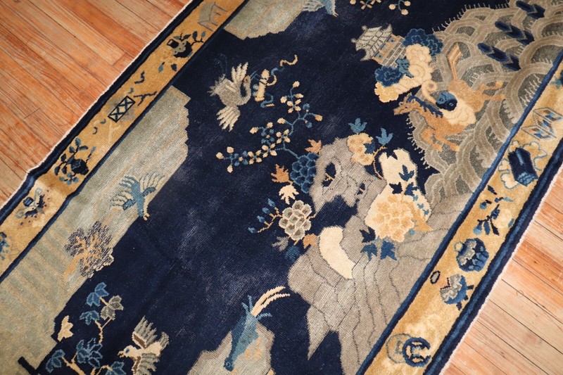 Antique Chinese Peking Pictorial Lanscape & Birds Rug Size 7'x3'9'' gallery