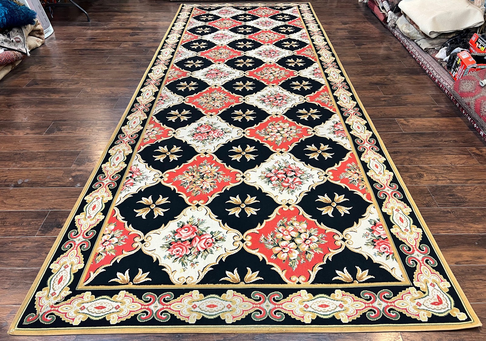 Wide Runner Rug 6x17 ft Custom Made Vintage Stark Carpet Red Black Ivory Floral gallery