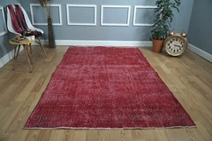 Red Vintage Overdyed Turkish Rug, Wool Woven From 70’s, 5.02×8.33 ft. H-2712