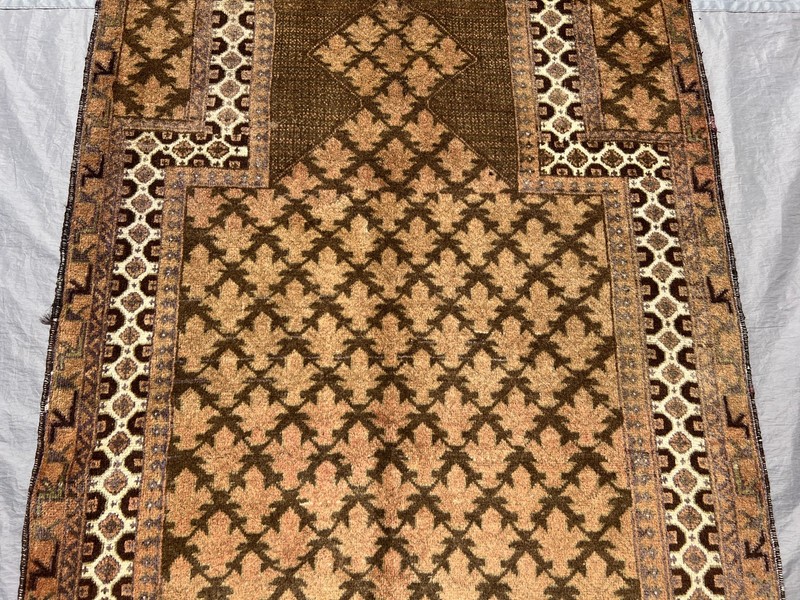 Antique Hand Knotted Terracotta Rug 3x5 ft Afghan Baluchi Geometric Muted Carpet gallery