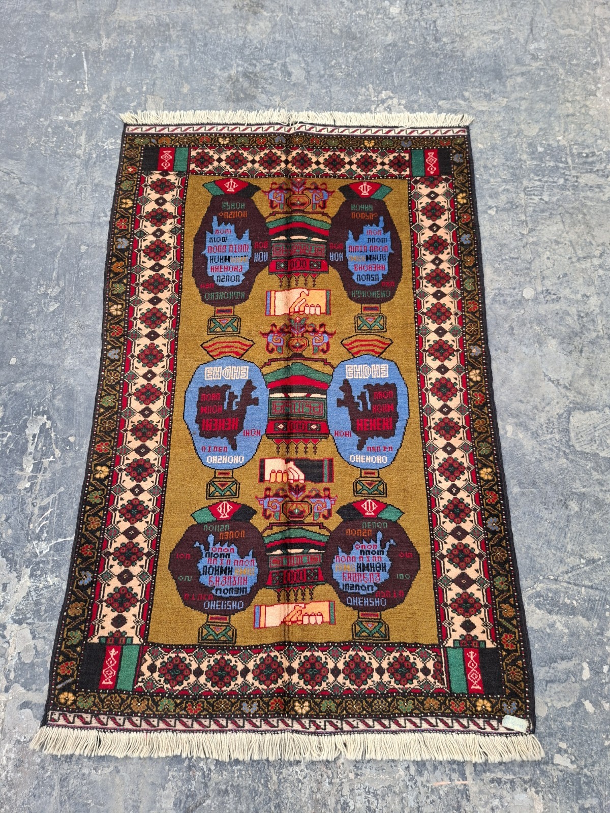 S720 Map Design Handmade Afghan Tribal Vintage Balouchi Pictorial Rug 152×100 Cm gallery