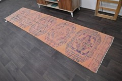 Vintage Turkish Runner Rug 3x10ft PINK Handmade Anatolian Oushak Hallway Wool