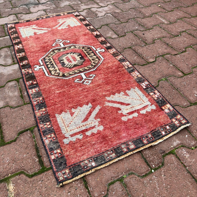 2x4 Rust Red Black Wool Vintage Turkish Geometric Handmade Kilim - Tariff Free gallery