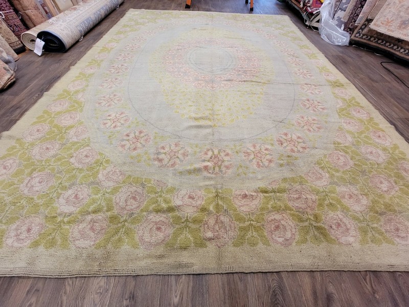 Antique handwoven European savonnery design rug size 9'9"×13' circa 1920s gallery