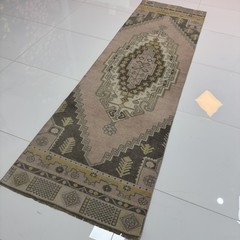 Dusty Pink Charcoal Ivory 2×8 Vintage Turkish Runner- Tariff Free