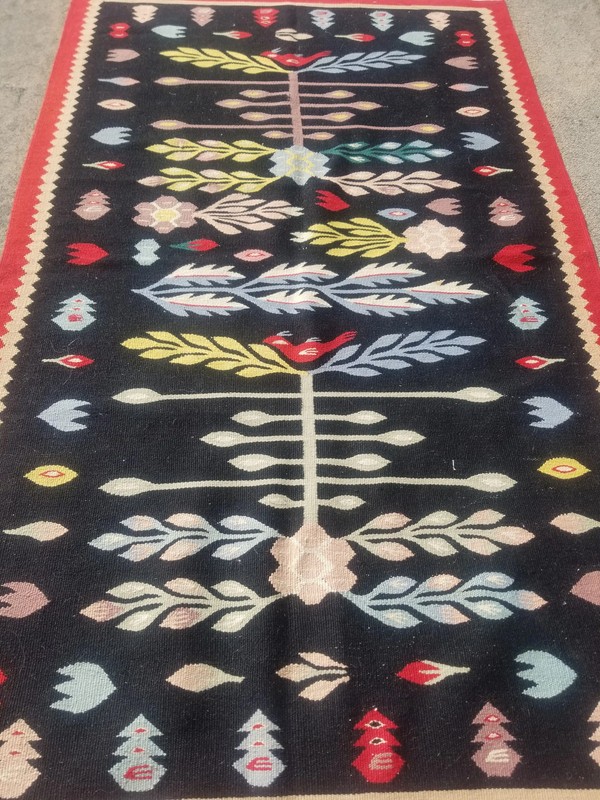 Vintage Traditional Handmade Turkish Wool Black Kilim 5.8x3.3ft gallery