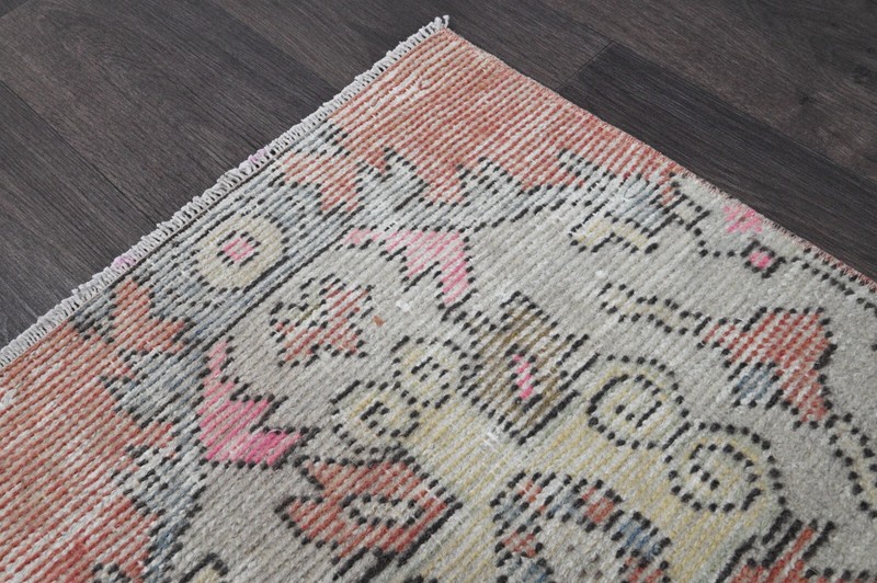 Vintage Turkish Runner Rug 2x7ft RED Handmade Anatolian Oushak Hallway Wool gallery