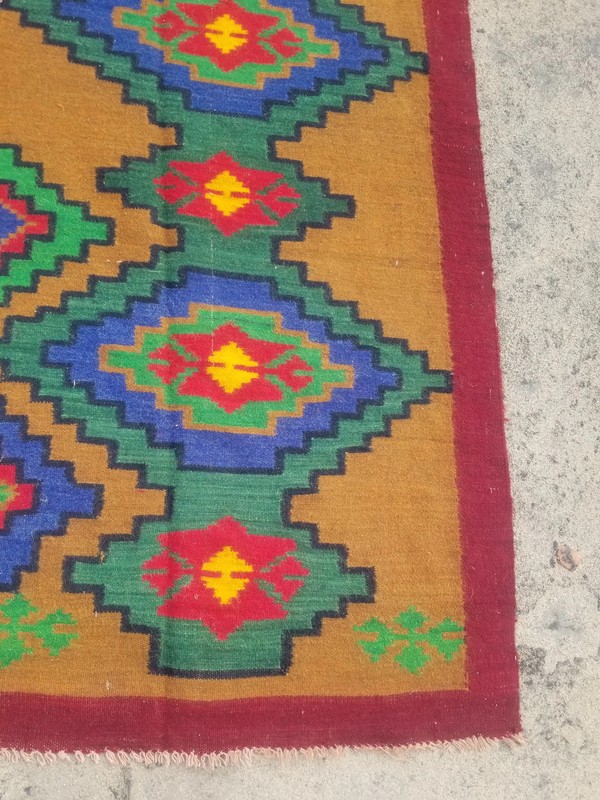 Vintage Traditional Handmade Southwestern-style Wool Green Kilim 8.6x7.3ft gallery
