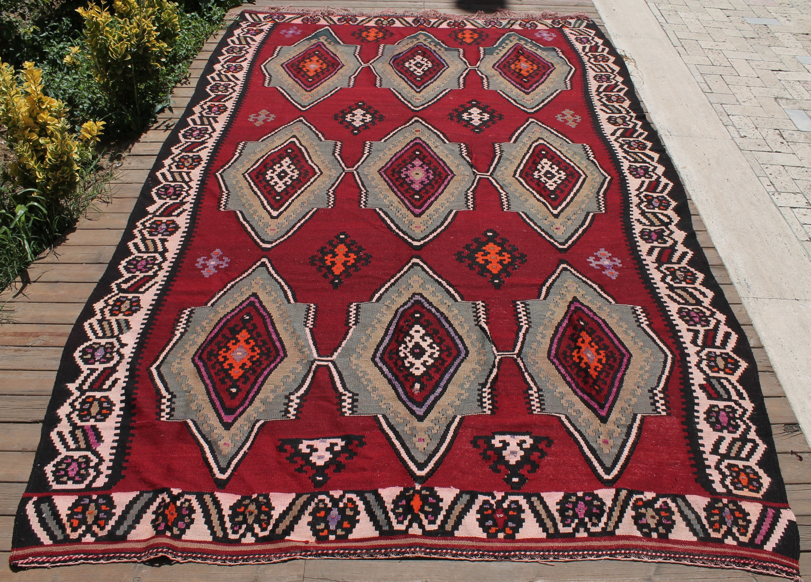Turkish Kilim 6x10 Big Size Vintage Red Handmade Oriental Area Rug 204x306cm gallery