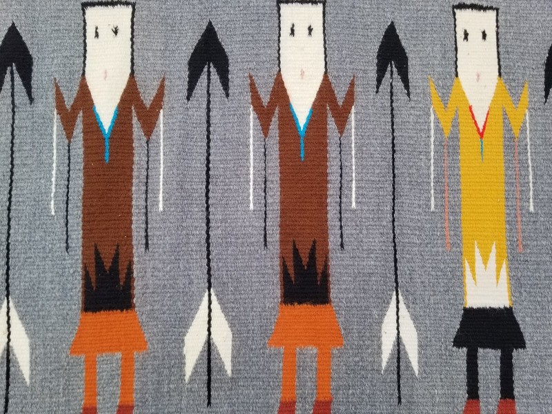 Antique Navajo Handwoven Native American Mexican Yei Wool Rug 38x20in gallery