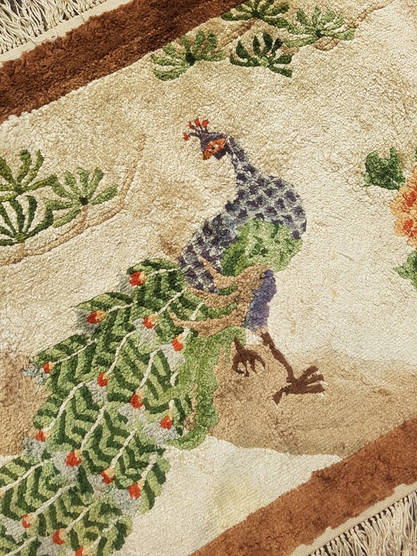 Vintage Chinese Peacock Beautiful Art Deco Home Decor Rug Carpet 92x46 cm gallery