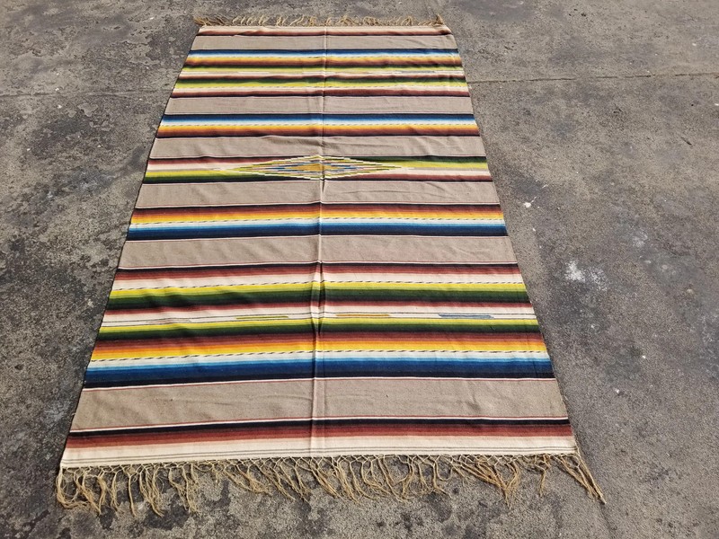 Vintage Handmade Mexican Saltillo Serape Wool Multicolor Kilim 7.0x4.1 ft gallery