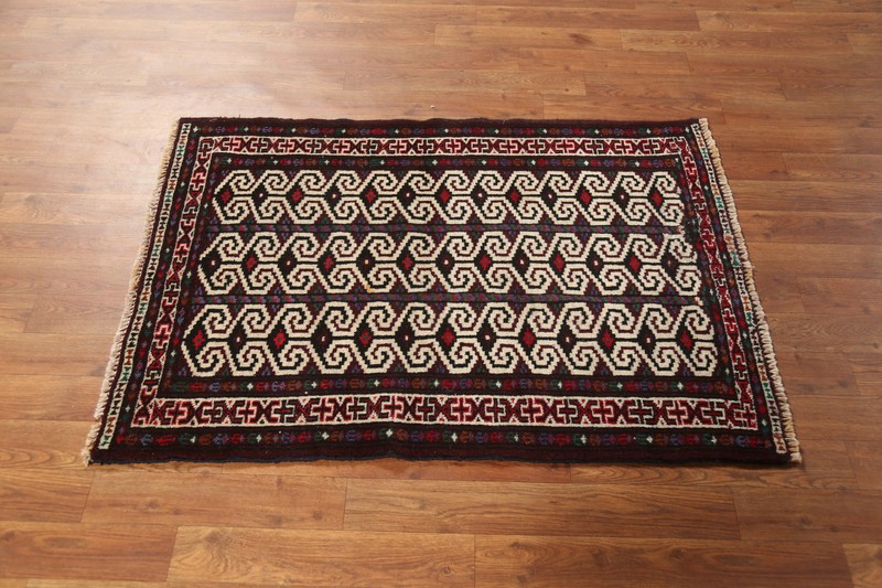Ivory Geometric Wool Balouch Afghan Oriental Rug 3x4 ft Handmade Foyer Carpet gallery
